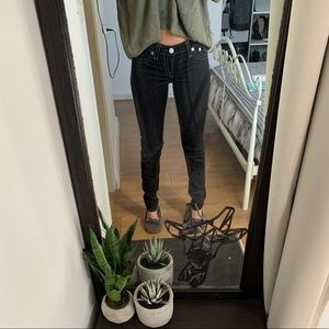 True Religion brand black denim jeans. Low rise. Size 26 skinny bootcut jeans